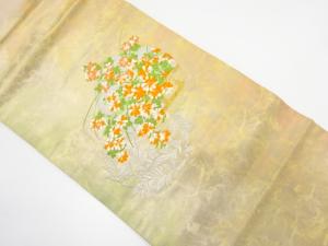 丸紋に菊・草の実模様織り出し　名古屋帯